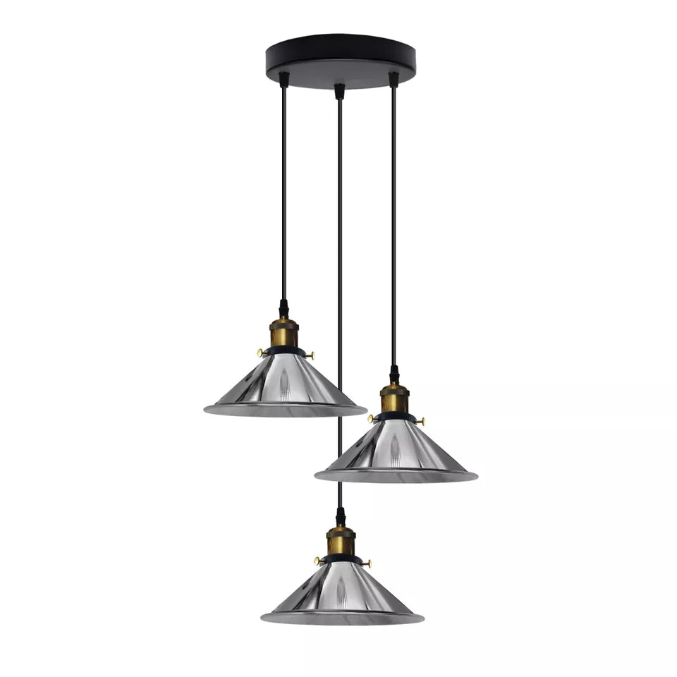 Modern 3-Way Pendant Light with Cone Shades, Adjustable E27 Ceiling Fixture ~3862