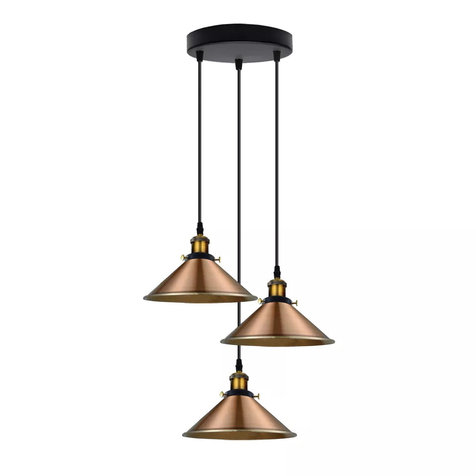 Modern 3-Way Pendant Light with Cone Shades, Adjustable E27 Ceiling Fixture ~3862