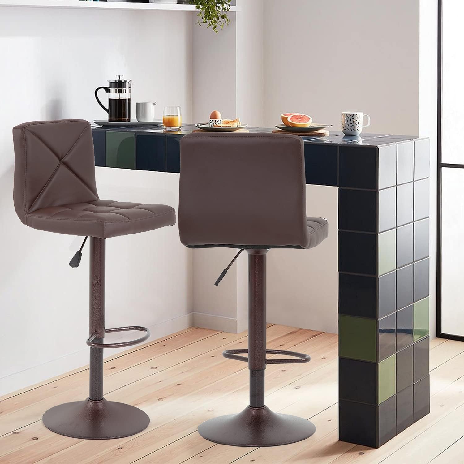 Counter Height Bar Stools Set Of 2 PU Leather Adjustable Swivel-1