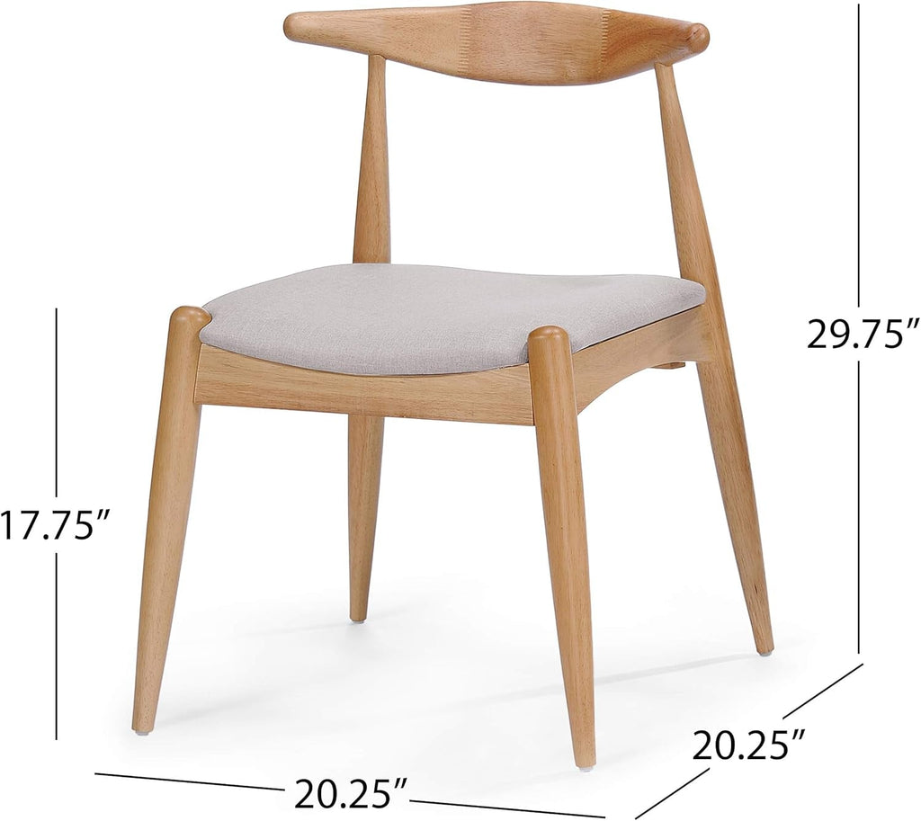 Beige Fabric Dining Chairs With Oak Finish 2 Pack Set