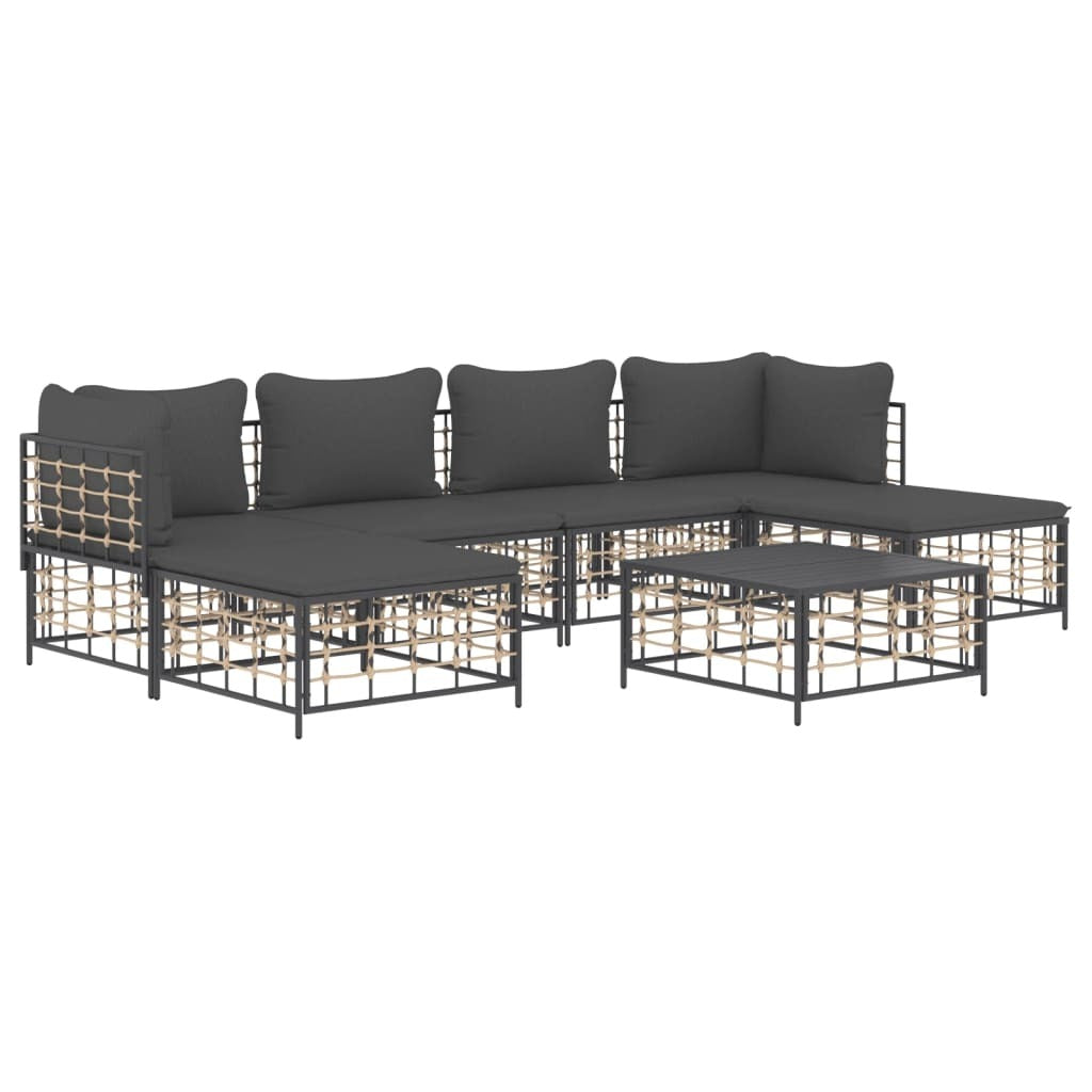 7 Piece Patio Lounge Set with Cushions Anthracite Poly Rattan-2