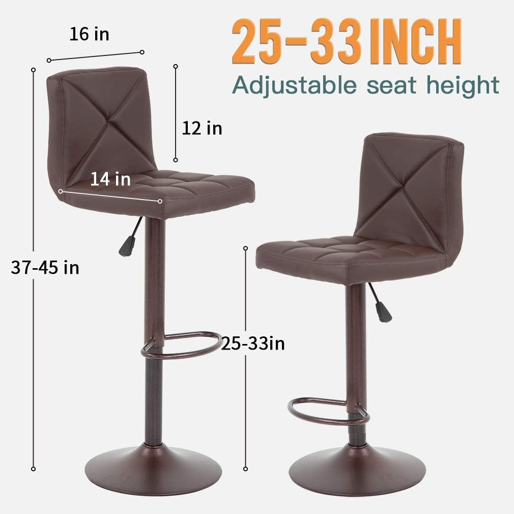 Counter Height Bar Stools Set Of 2 PU Leather Adjustable Swivel-2