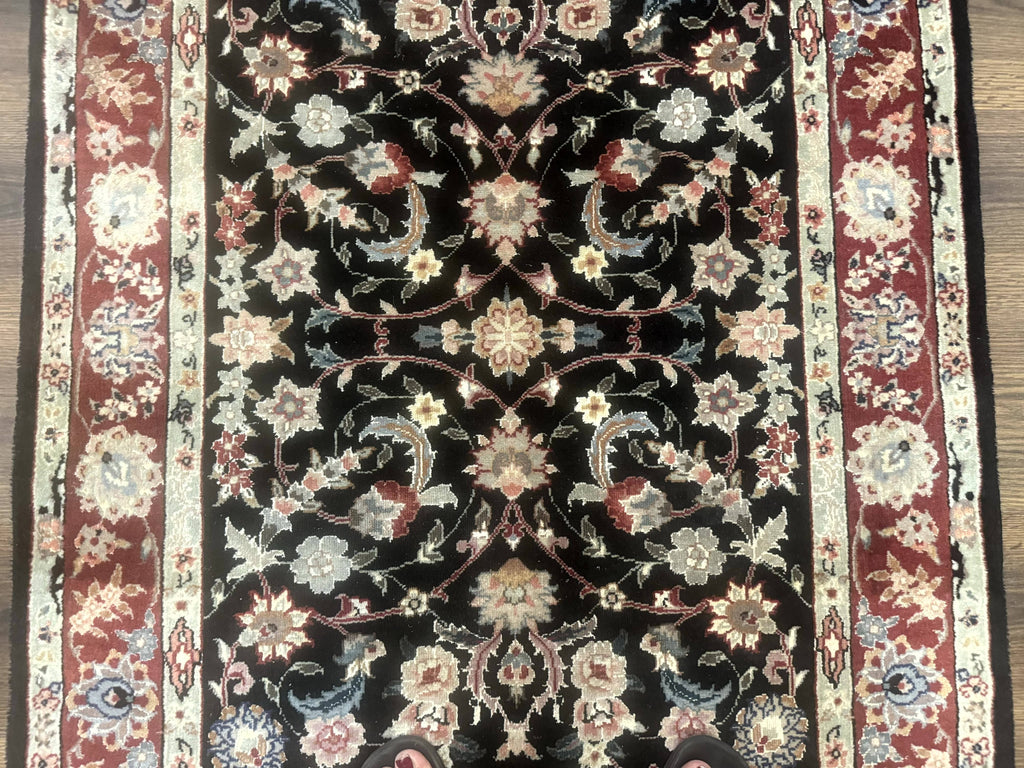 Black Sino Persian Rug 3x5, Wool with Silk Highlights, Floral, Fine 170 KPSI