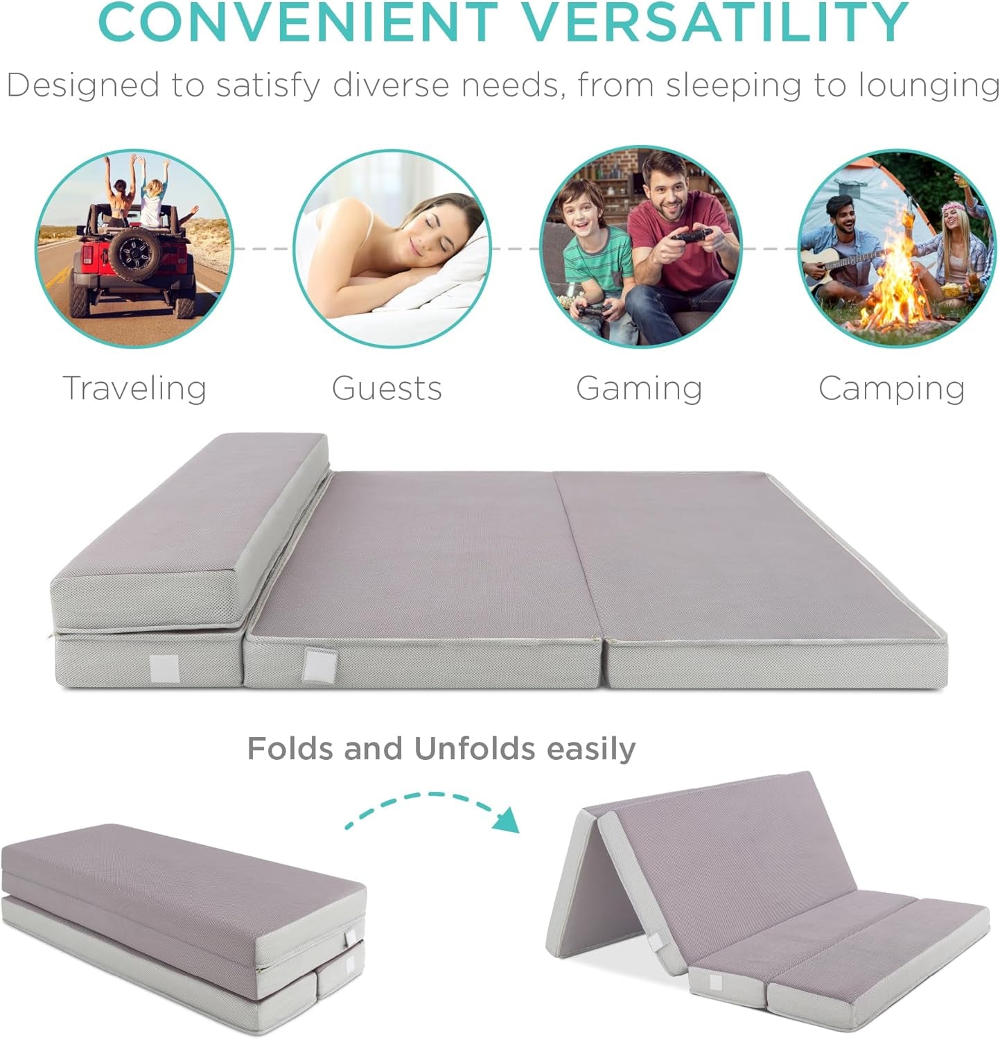 Portable Tri-Fold Foam Mattress Ideal For Guests Camping