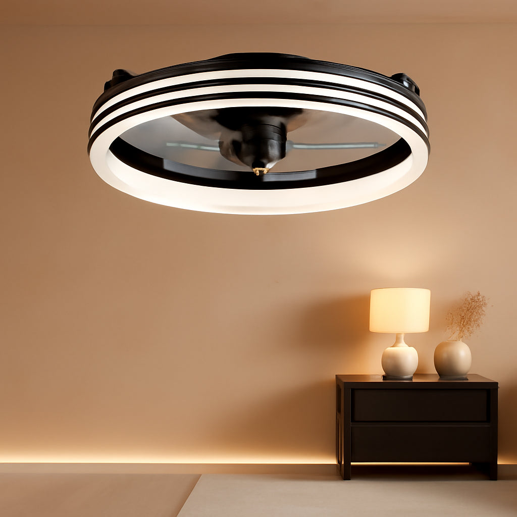 20 Inch Black Flush Mount Ceiling Fan With Lights And Remote