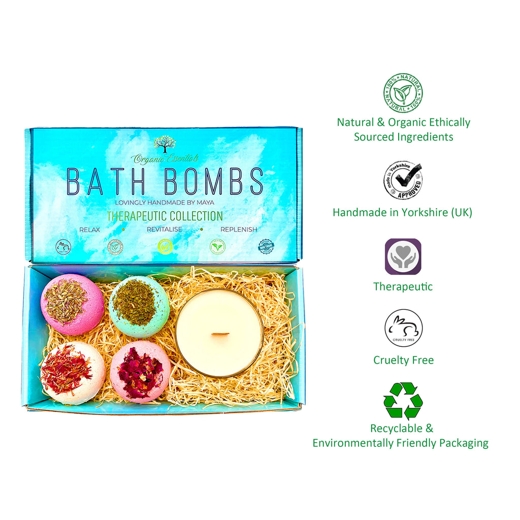 Bath Bomb Gift Set with Coconut & Monoi Scented Candle and Wood Wick
