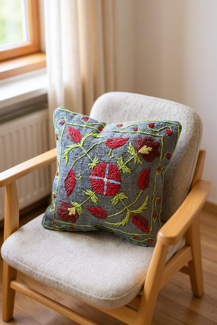 Suzani Hand Embroidered Cushion Cover - 45 x 45 cm