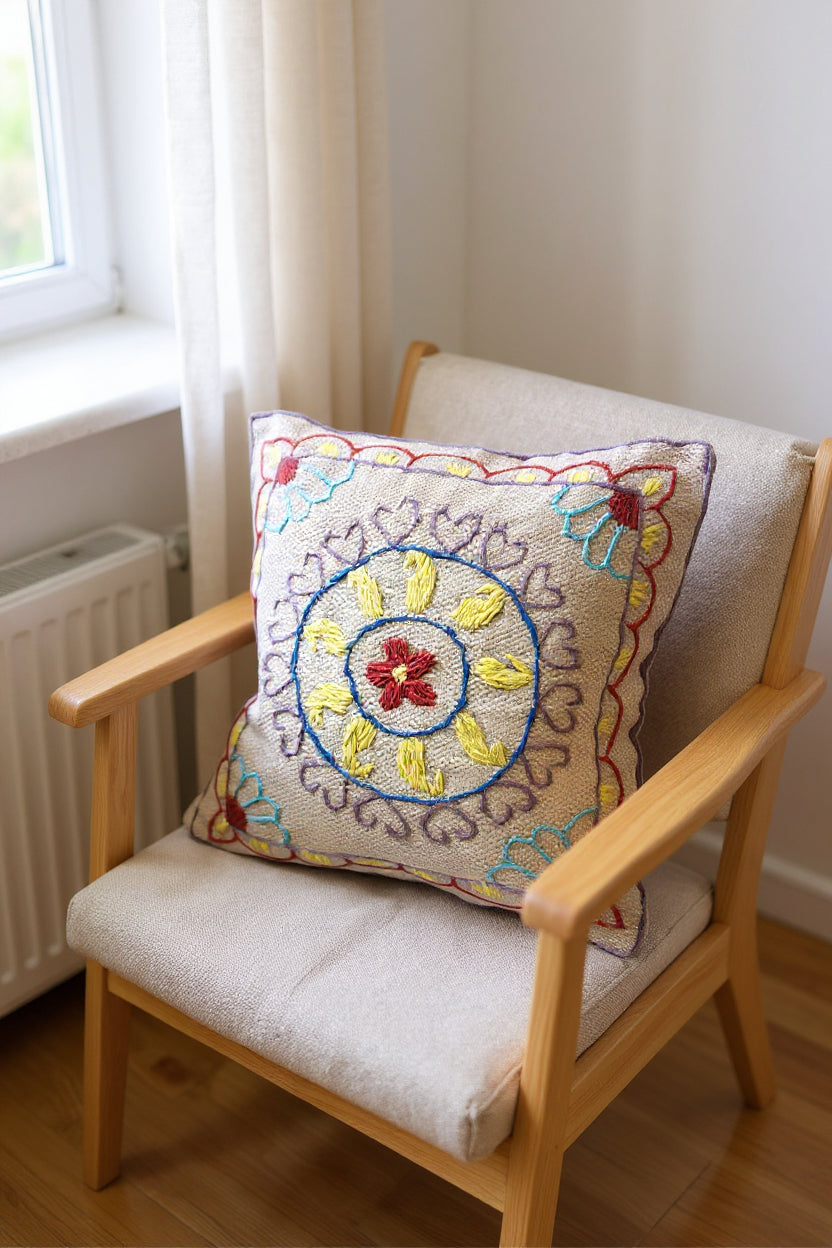 Suzani Hand Embroidered Cushion Cover - 45 x 45 cm