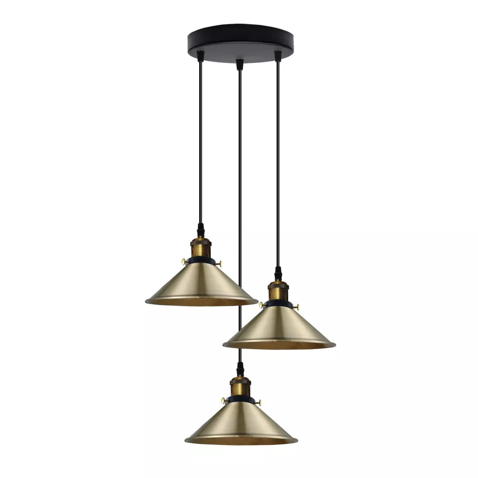 Modern 3-Way Pendant Light with Cone Shades, Adjustable E27 Ceiling Fixture ~3862