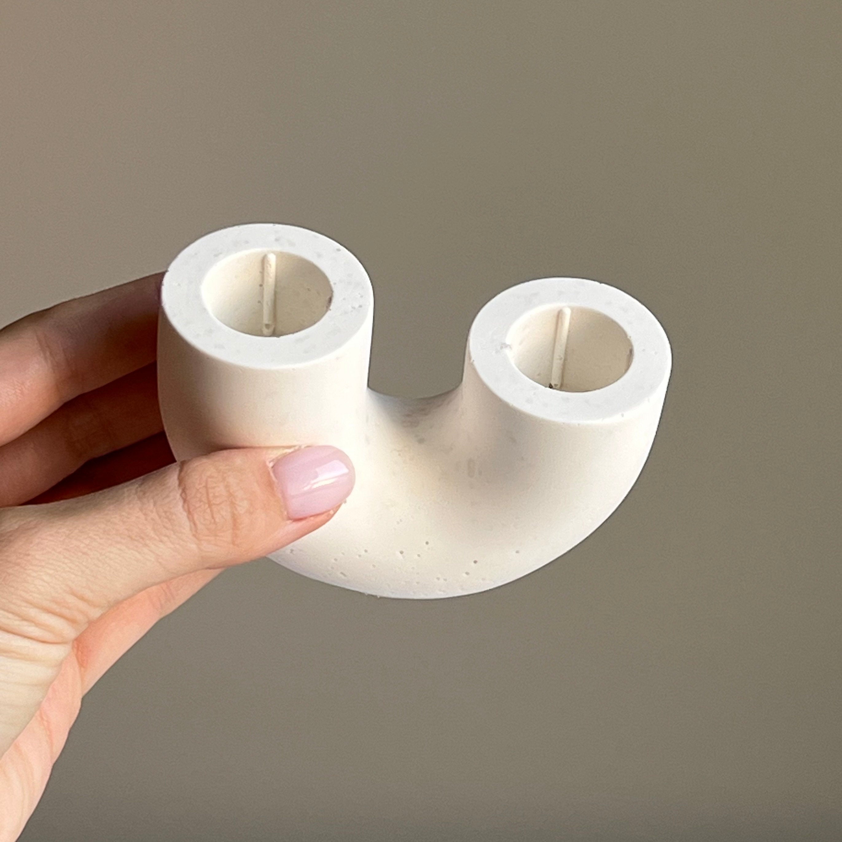 Jesmonite Double Candlestick Holder | Modern Wedding Table Decor-2