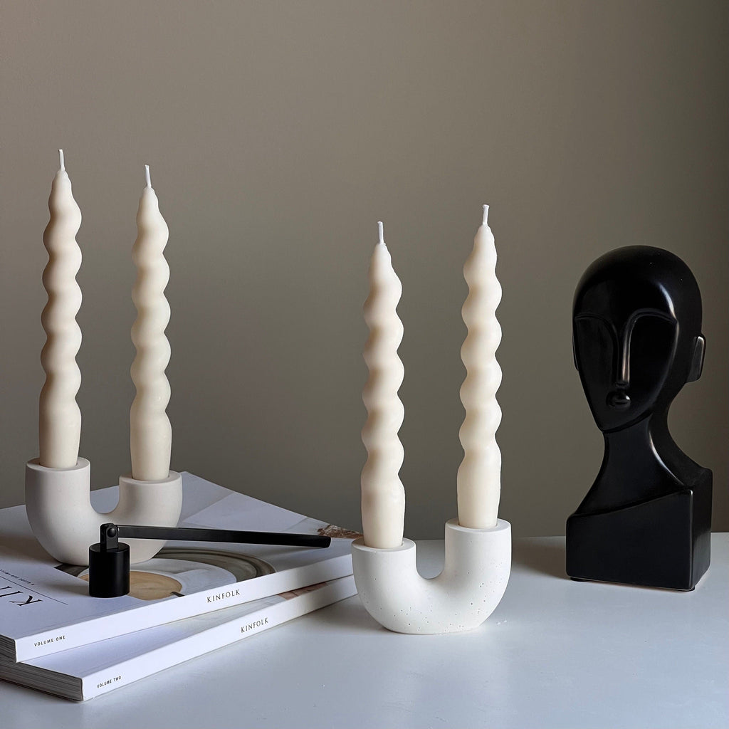Jesmonite Double Candlestick Holder | Modern Wedding Table Decor-1