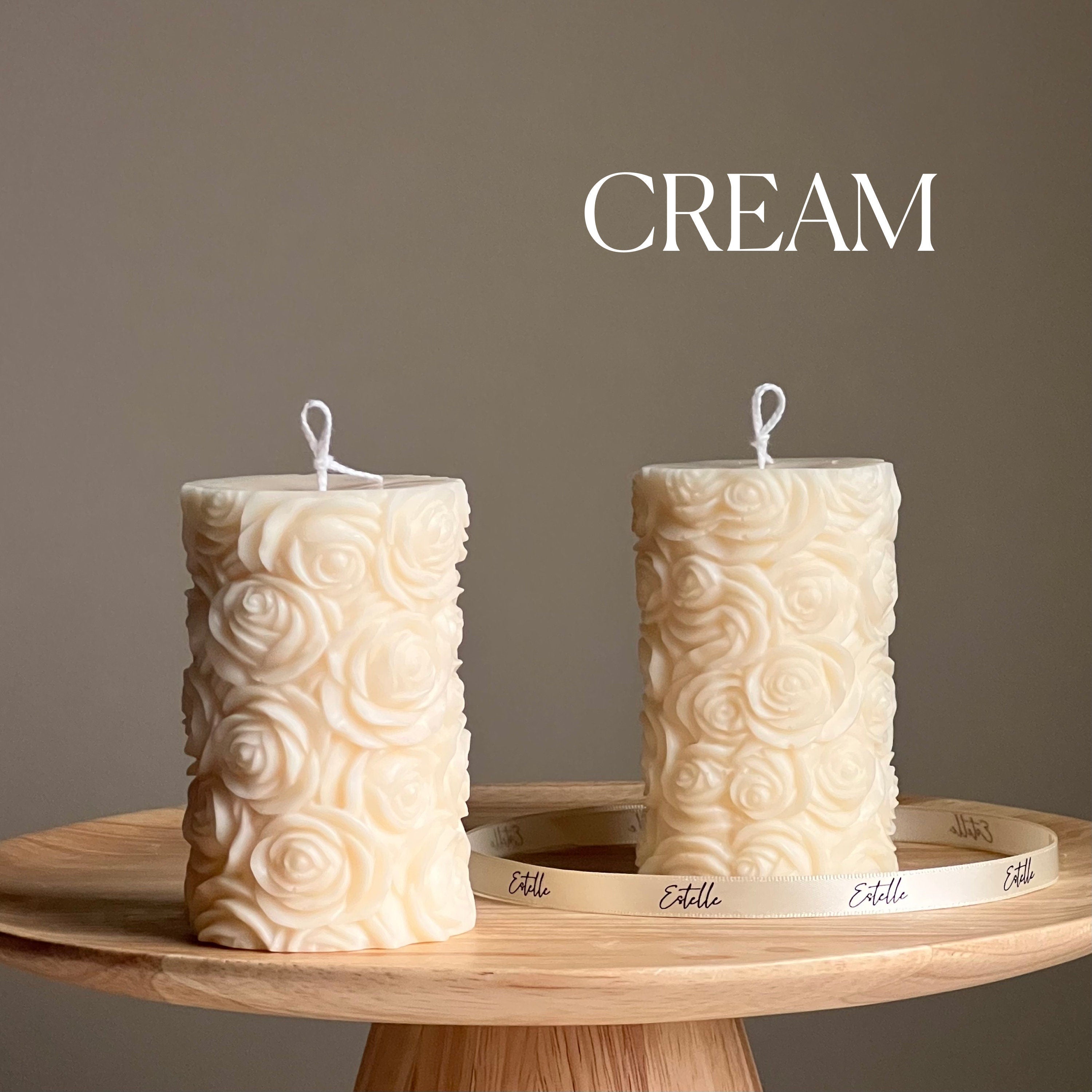 Handmade Rose Soy Wax Pillar Candle | Unscented Decorative Candle-2
