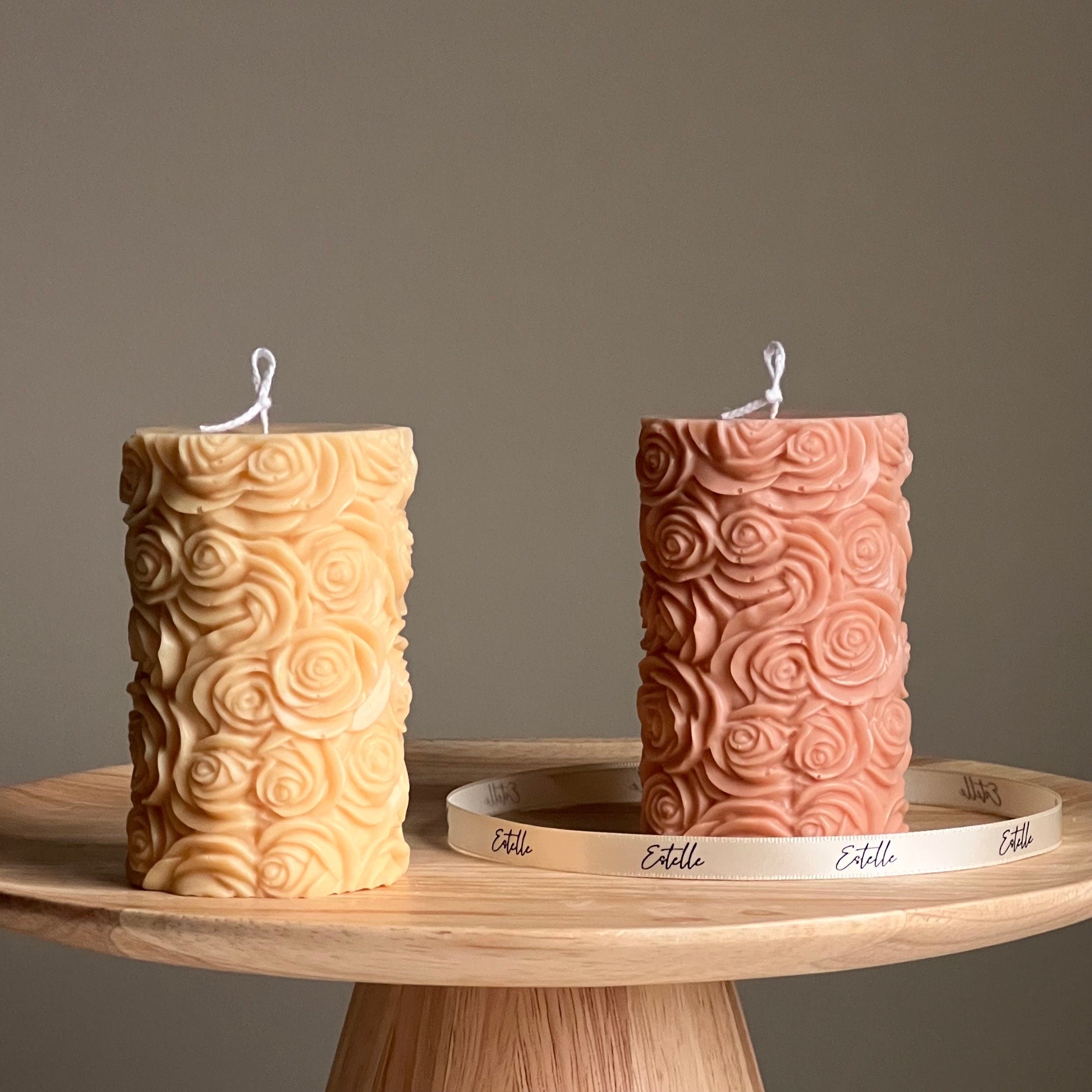 Handmade Rose Soy Wax Pillar Candle | Unscented Decorative Candle-0