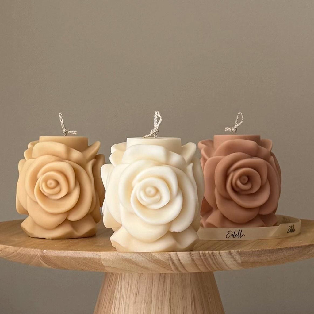Handmade Rose Flower Candle: Vegan Soy Pillar Candle-0
