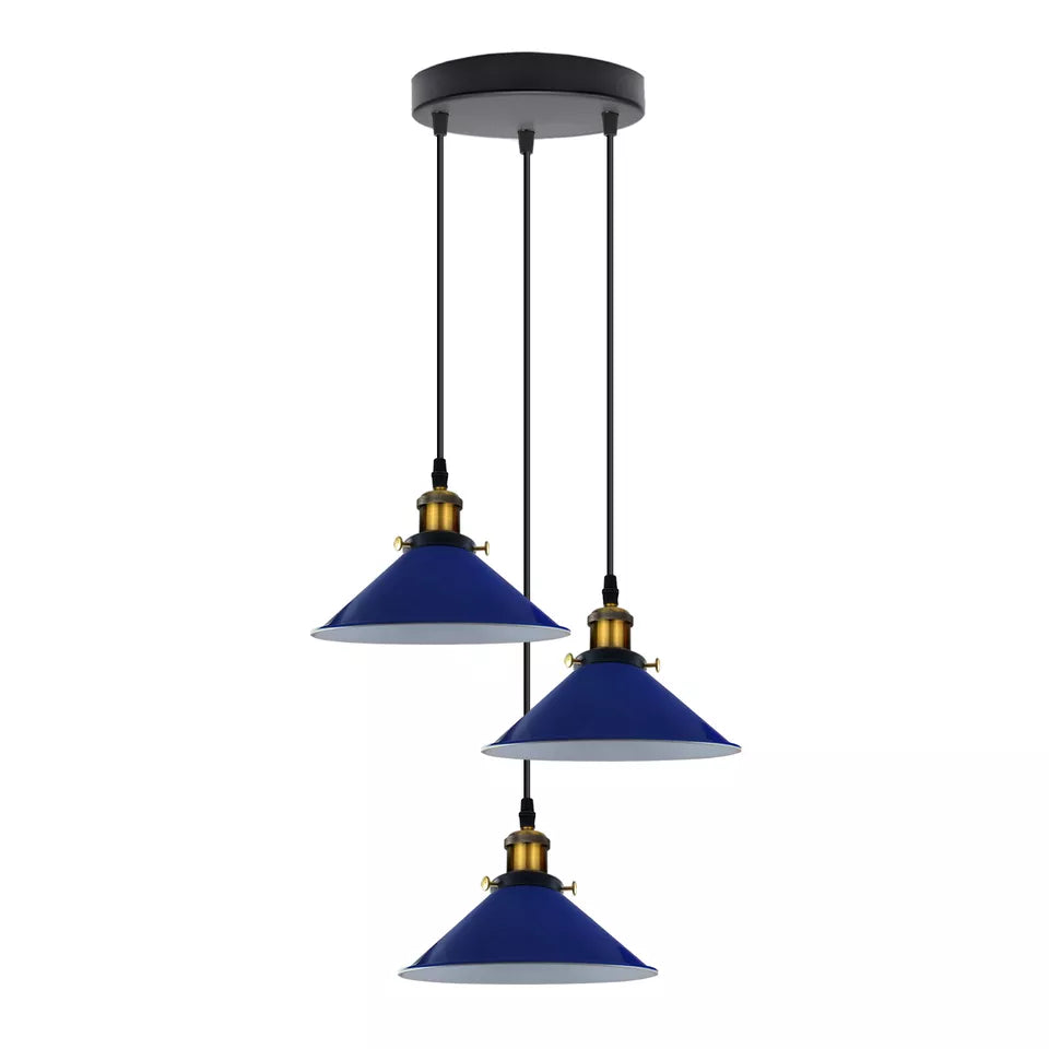 Modern 3-Way Pendant Light with Cone Shades, Adjustable E27 Ceiling Fixture ~3862