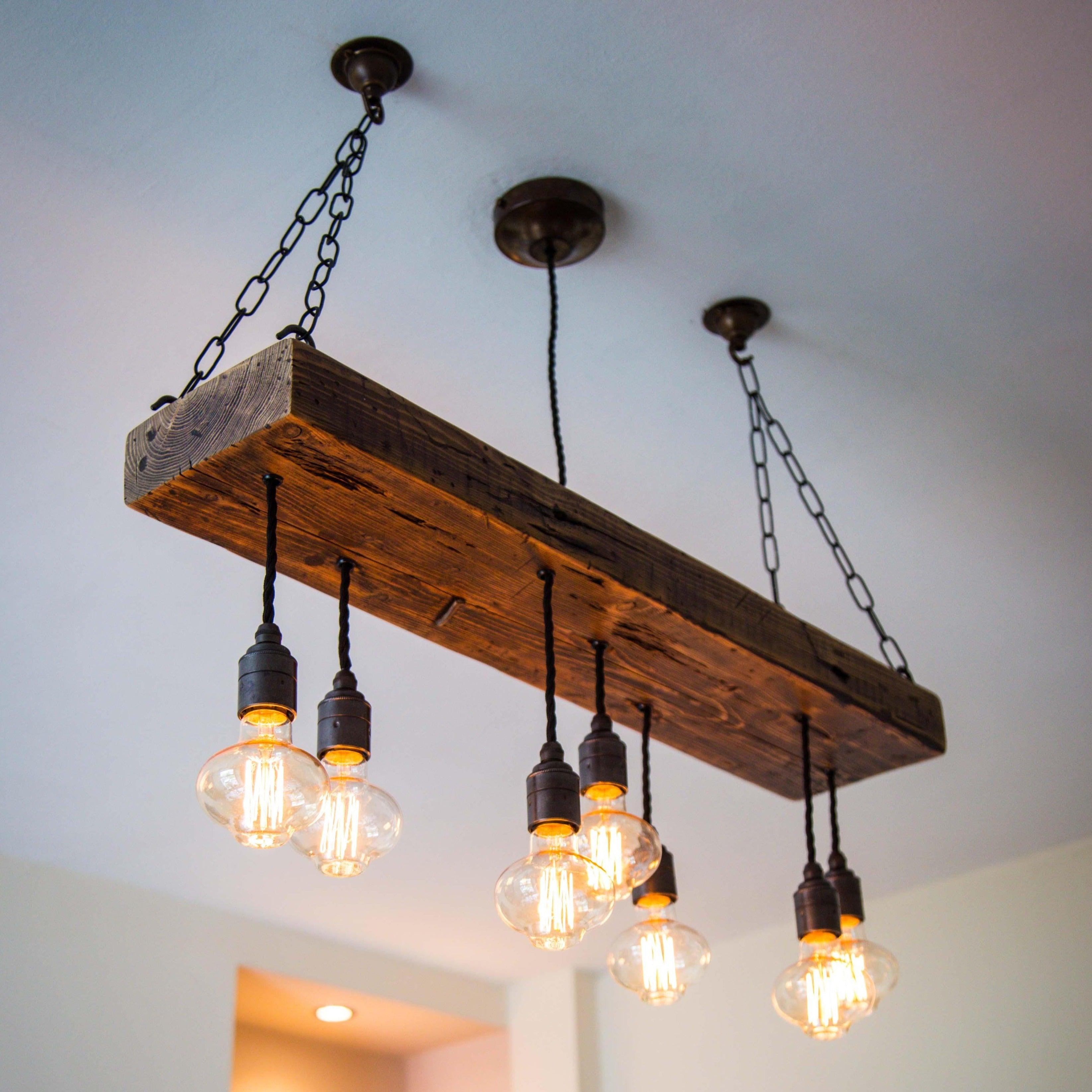 Reclaimed Wooden Beam Chandelier Cluster Pendant Light