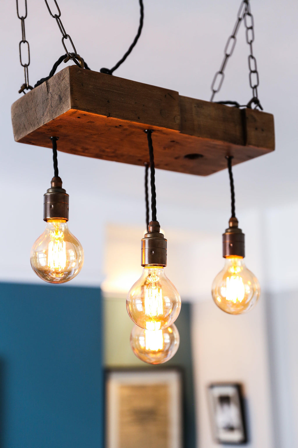 Reclaimed Wooden Beam Chandelier Cluster Pendant Light