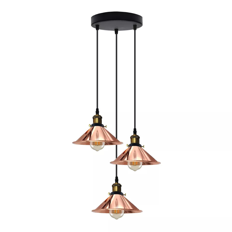 Modern 3-Way Pendant Light with Cone Shades, Adjustable E27 Ceiling Fixture ~3862