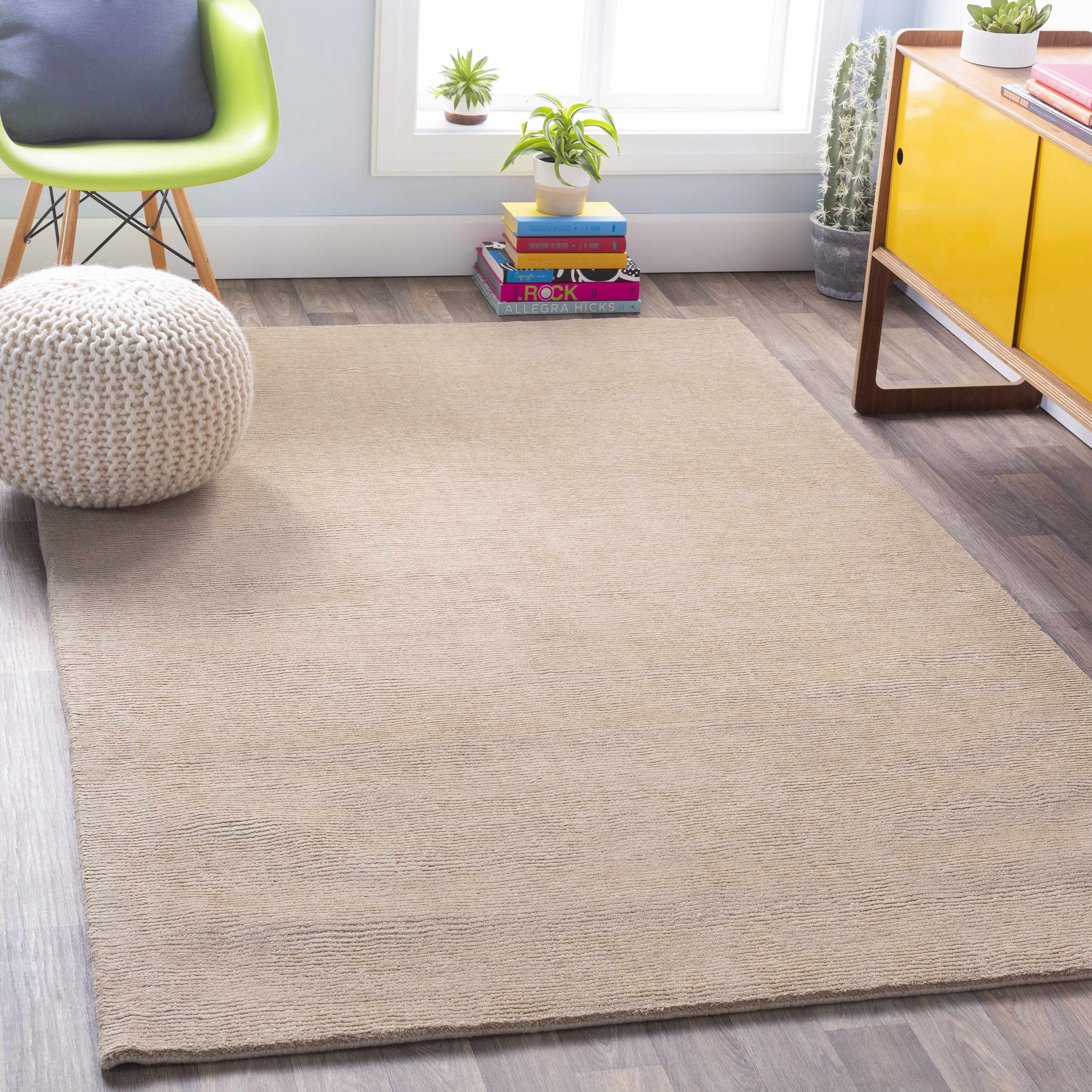 Brockton Solid Tan Hand Loomed Wool Area Rug