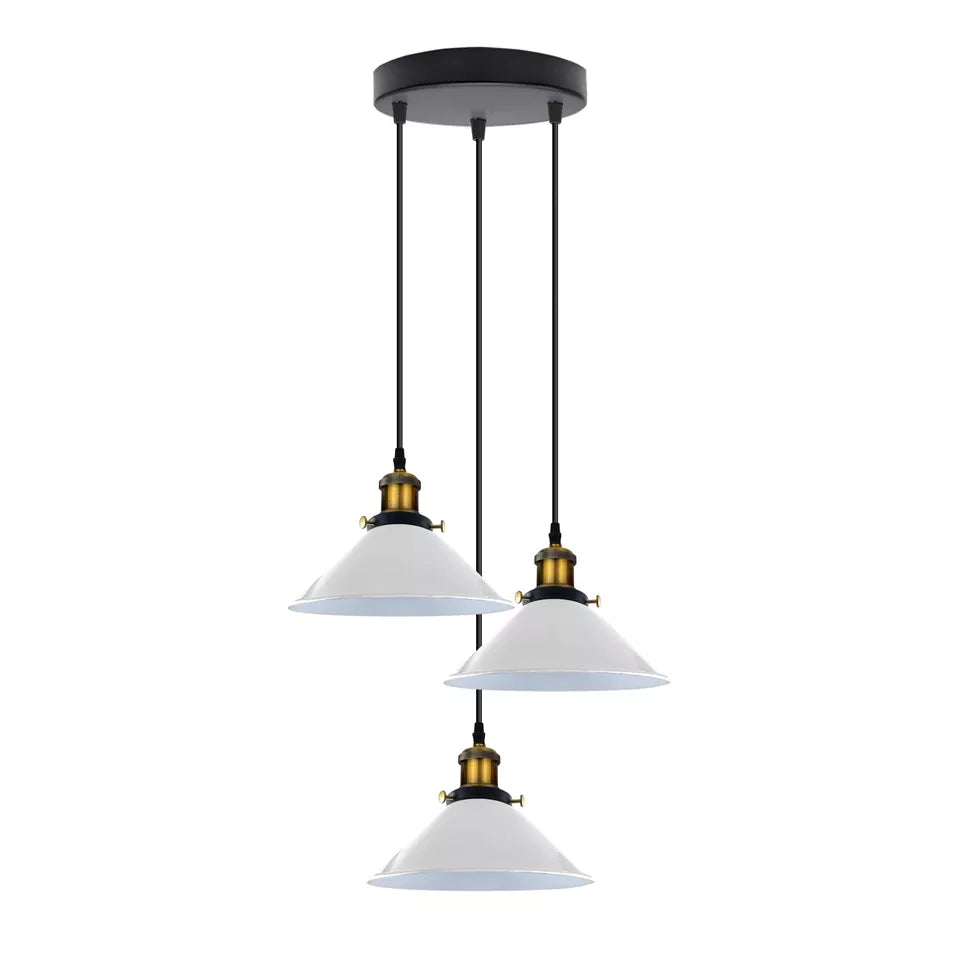 Modern 3-Way Pendant Light with Cone Shades, Adjustable E27 Ceiling Fixture ~3862
