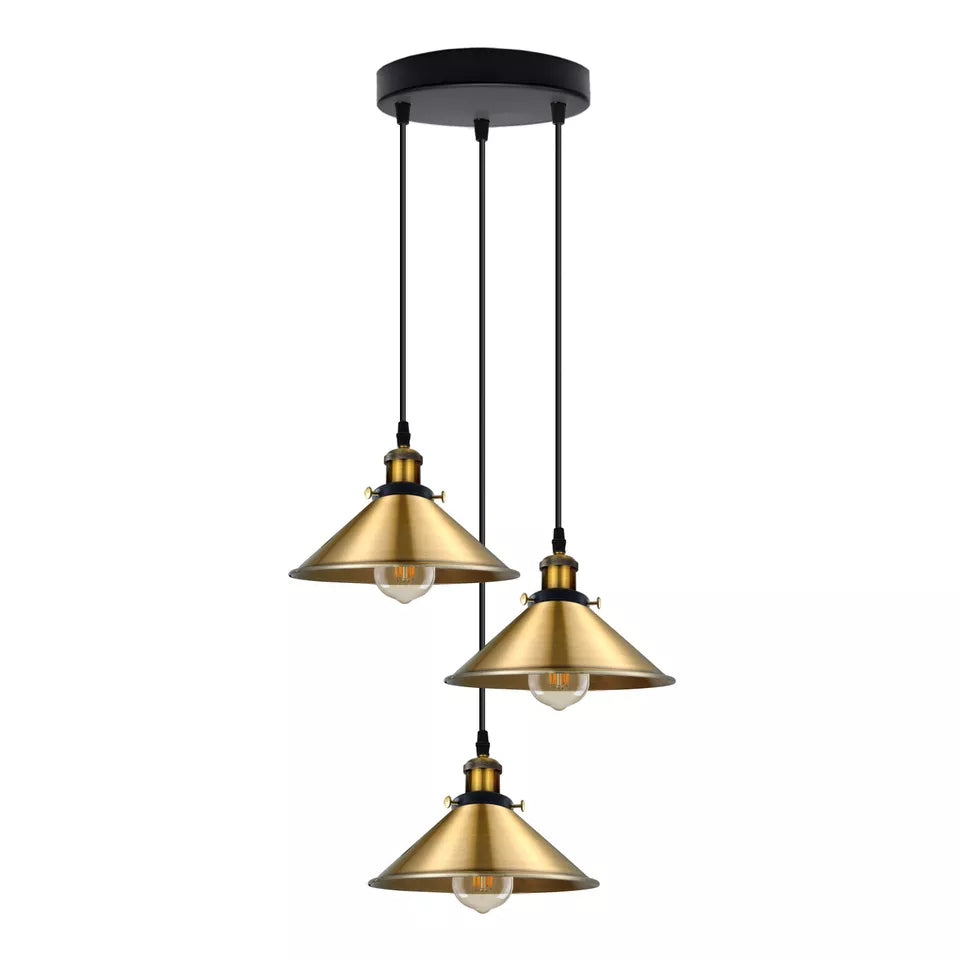 Modern 3-Way Pendant Light with Cone Shades, Adjustable E27 Ceiling Fixture ~3862