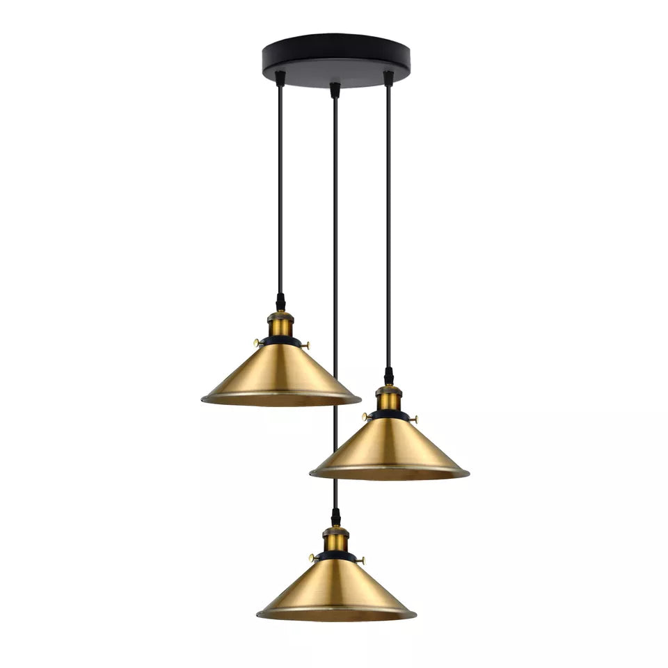 Modern 3-Way Pendant Light with Cone Shades, Adjustable E27 Ceiling Fixture ~3862